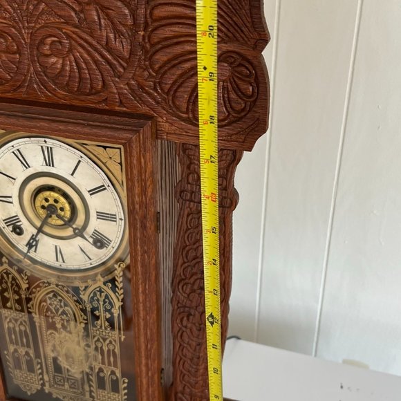 ANTIQUE INGRAHAM OAK AMERICAN GINGERBREAD CLOCK WORKING MANTLE MANTEL WINDUP - Picture 14 of 16